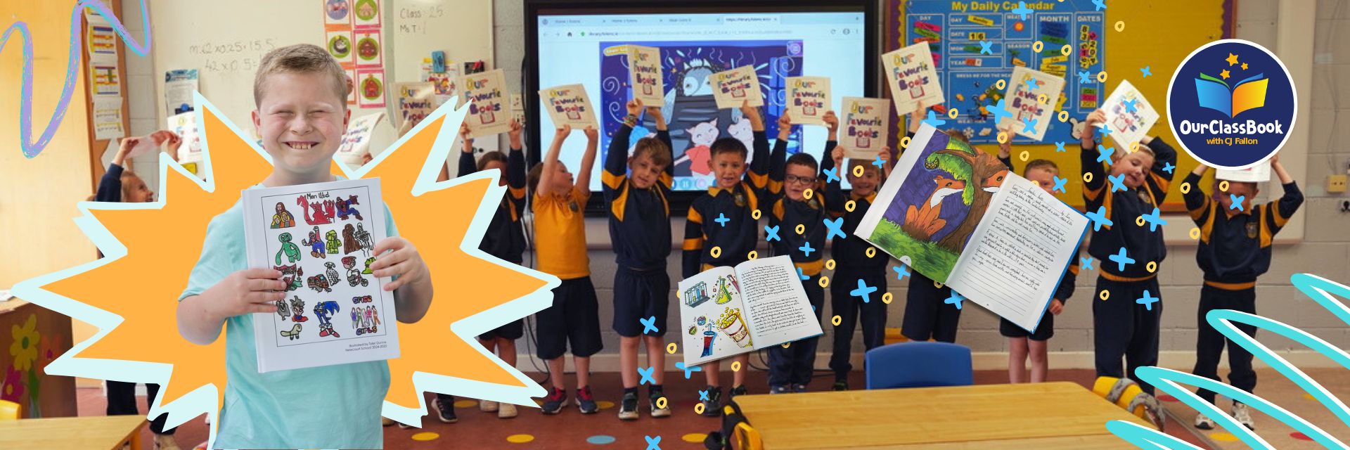 Proud kids celebrating their published books together